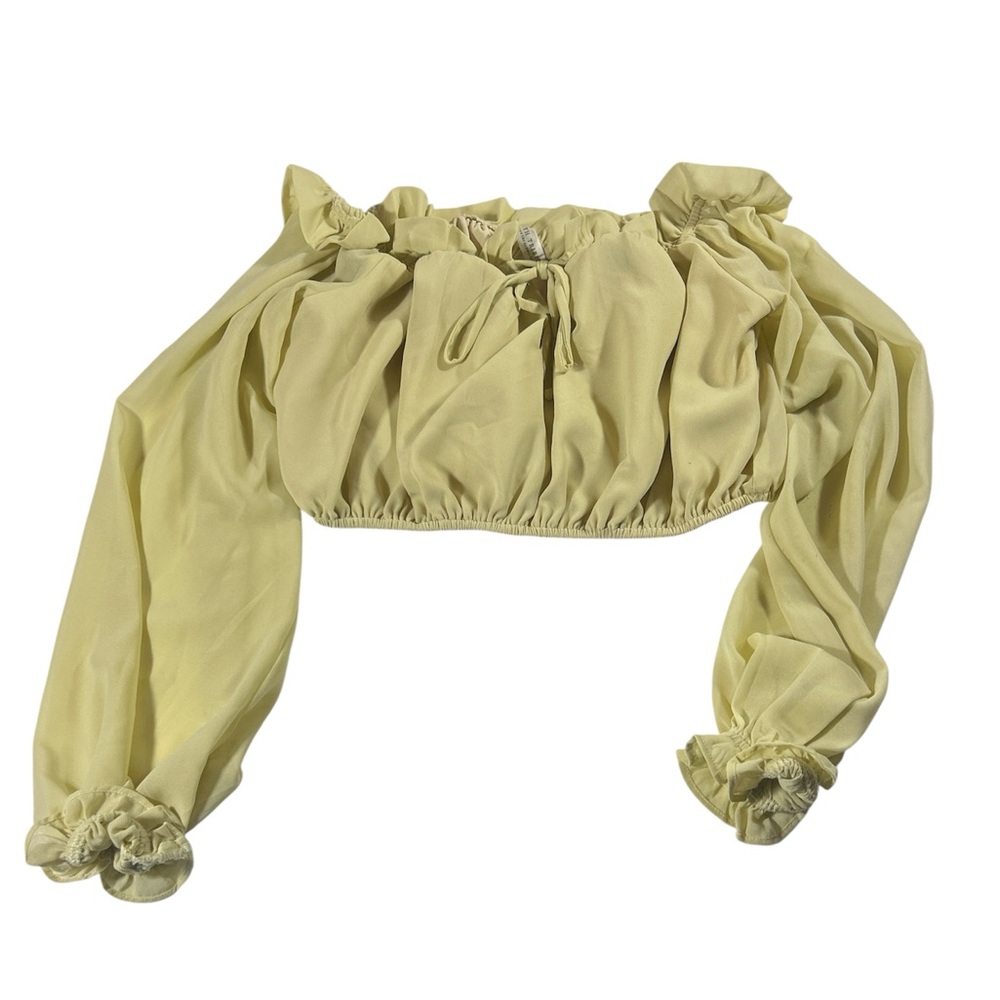 12th Tribe Yellow Long Sleeve Crop Top Boho Chic Romantic Ruffle Blouse Small S - Picture 3 of 10